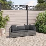 vidaXL Salon de jardin avec coussins 3 Pièces gris résine tressée