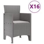 Ensemble de salle à manger de jardin 17 pièces avec coussins gris clair en poly rotin