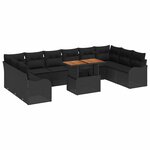 vidaXL Ensemble de canapé de jardin avec coussin 11 Pièces Noir