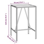 vidaXL Table de bar et dessus en verre noir 70x70x110 cm poly rotin