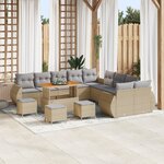 Ensemble de canapé de jardin vidaXL de 14 pièces avec coussins Beige Rotin Poly