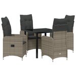 vidaXL Ensemble de salle à manger de jardin 5 pièces avec coussins en rotin poly gris