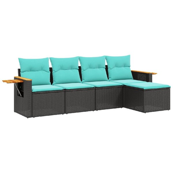 vidaXL Salon de jardin 5 Pièces avec coussins noir résine tressée