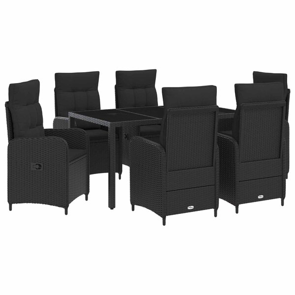 vidaXL Ensemble de repas extérieur 7 Pièces Noir 150 x 90 x 75 cm