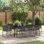 vidaXL Set de Salle à Manger de Jardin 9 pièces avec Coussins Gris Poly Rattan