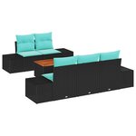 vidaXL Ensemble de canapé de jardin 6 Pièces Noir et turquoise polyrotin