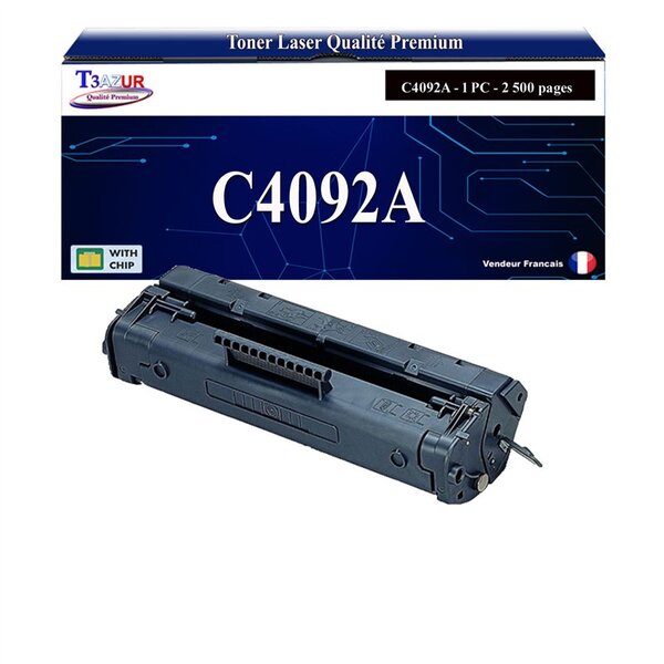 T3AZUR -Toner compatible avec HP C4092A (92A) pour HP LaserJet 1100  1100 XI  1100A  3200  3200M