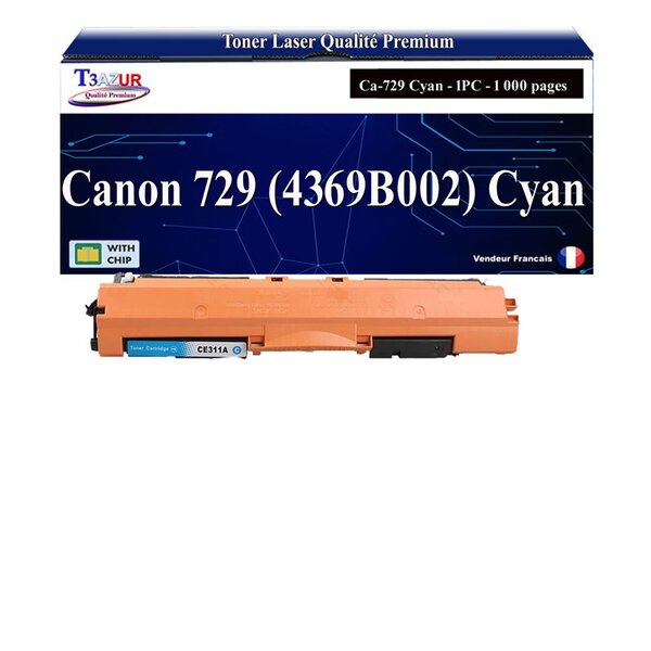T3AZUR -Toner compatible avec Canon 729 (4369B002) pour Canon LBP7010C  LBP7018C - Cyan