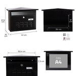 Boîte aux Lettres en Acier  Deco E5704  Fond Étroit  Anti-pluie  Noir