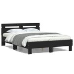 vidaXL Cadre de lit avec tête de lit et LED noir 135x190 cm