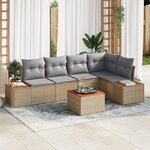 vidaXL Ensemble de 6 Pièces de Canapé de Jardin avec Coussins Beige Poly Rattan Acacia