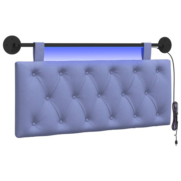 vidaXL Tête de lit suspendue Avec lumière LED Bleu denim Tissu
