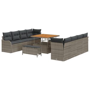 vidaXL Ensemble de 11 pièces de canapé de jardin avec coussins gris en poly rattan