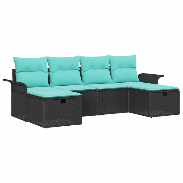 vidaXL Ensemble de canapé de jardin avec coussin 6 Pièces Noir Poly rotin