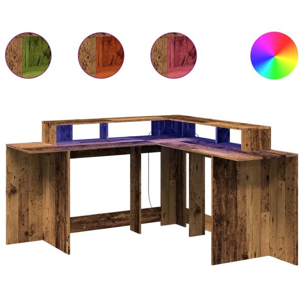 vidaXL Bureau avec lumières LED vieux bois bois d'ingénierie