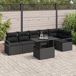Ensemble de Canapé de Jardin 7 Pièces avec Coussins en Rattan Noir