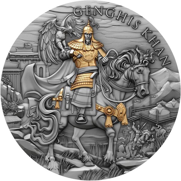Pièce de monnaie en Argent 5 Dollars g 62.2 (2 oz) Millésime 2024 Legendary Warriors GENGHIS KHAN (PRÉCOMMANDE)