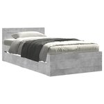 vidaXL Cadre de lit avec tête de lit sans matelas gris béton 90x190 cm