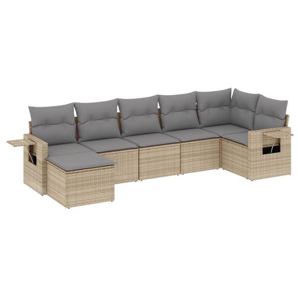 vidaXL Salon de jardin avec coussins 7 Pièces beige résine tressée