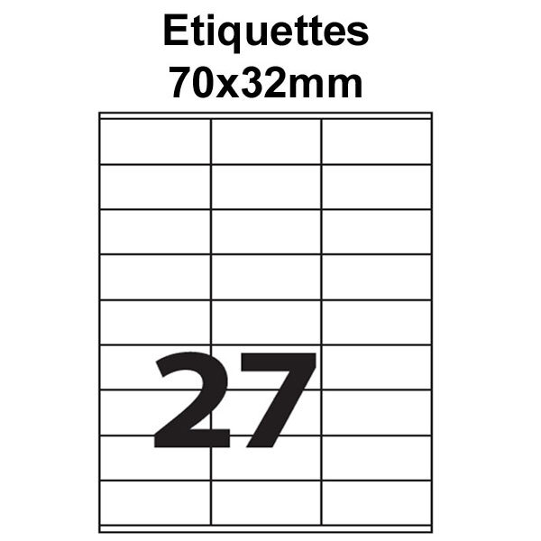 Étiquettes adhésives  70x32mm  (27étiquettes/feuille) - blanc - 20 feuilles -t3azur