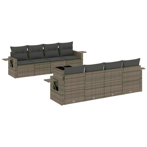 vidaXL Salon de jardin 9 Pièces avec coussins gris clair résine tressée