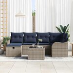 vidaXL Ensemble de canapé de jardin 7 Pièces Gris et marine polyrotin