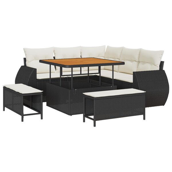 Set de Canapé de Jardin vidaXL de 8 Pièces avec Coussins Noir Poly Rattan Acacia