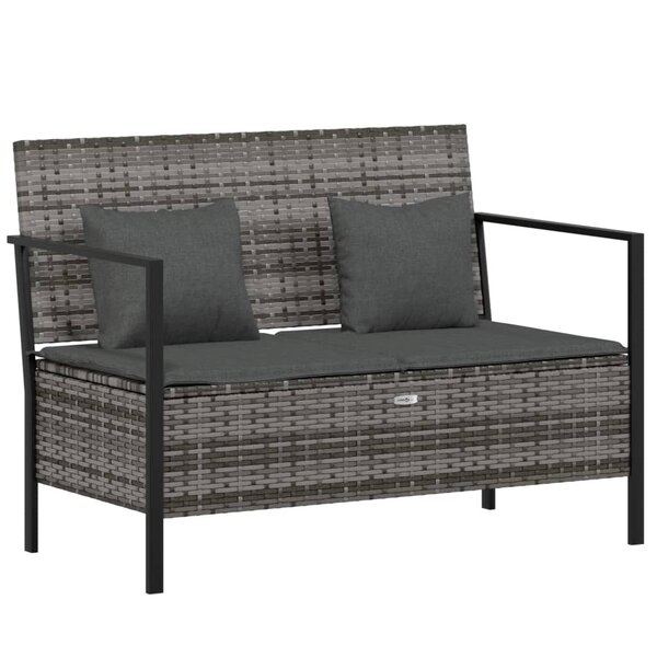 vidaXL Banc de Jardin à 2 Places avec Coussins Gris Résine Tressée