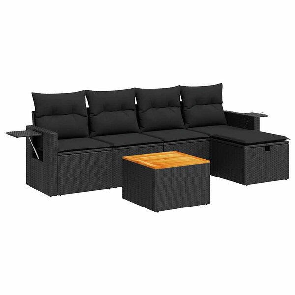 vidaXL Salon de jardin 6 Pièces avec coussins noir résine tressée