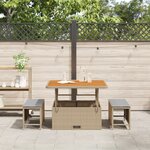 Set de Salle à Manger de Jardin 3 Pièces avec Coussins Beige en Rattan Poly et Acacia