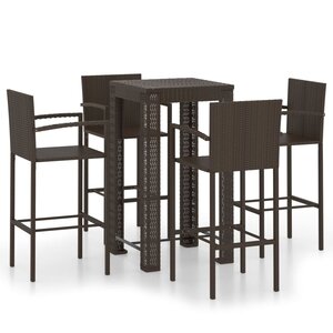 vidaXL Ensemble de bar d'extérieur 5 Pièces accoudoir Poly rotin Marron