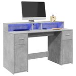 vidaXL Bureau et lumières LED gris béton 140x55x91cm bois d'ingénierie