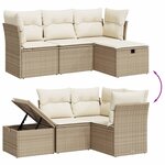 vidaXL Salon de jardin avec coussins 4 Pièces beige résine tressée