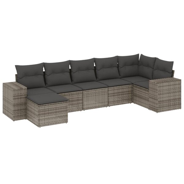 vidaXL Salon de jardin avec coussins 7 Pièces gris résine tressée