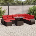 vidaXL Salon de jardin et coussins 9 Pièces marron résine tressée acacia