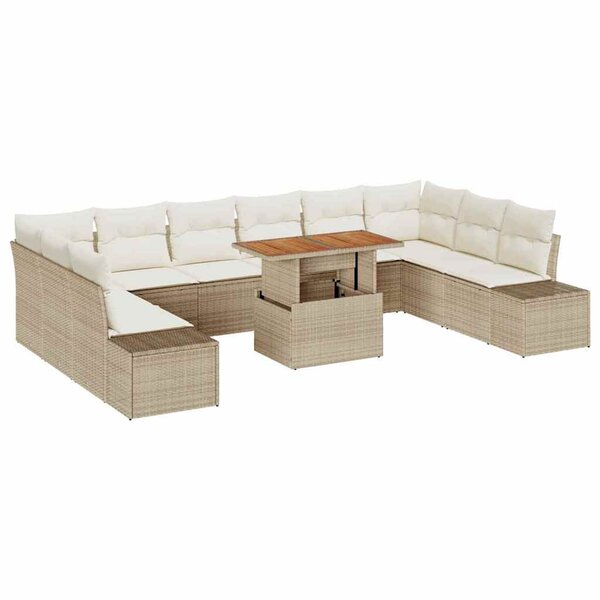 vidaXL Ensemble de canapé de jardin avec coussin 11 Pièces Beige  Crème
