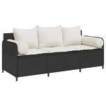 vidaXL Canapé de jardin avec coussins 3 places noir résine tressée