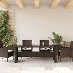 vidaXL Table de jardin avec dessus en verre marron résine tressée