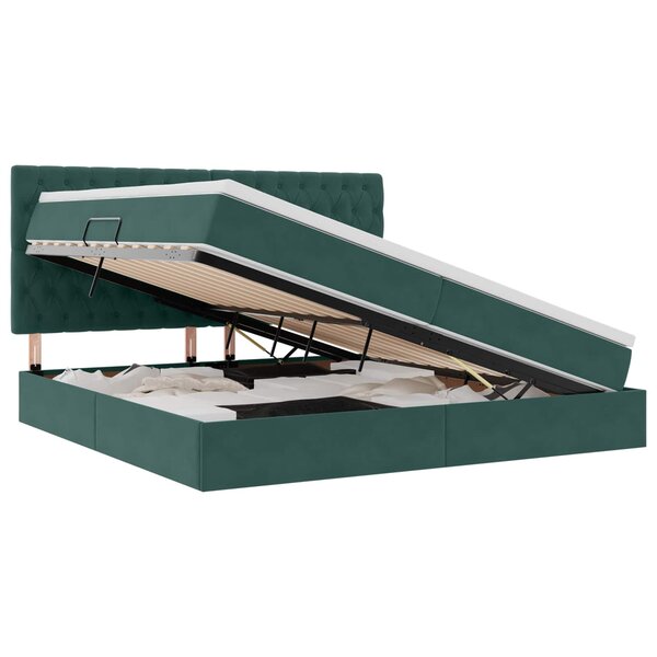 vidaXL Lit avec rangement et matelas Vert foncé 200 x 200 cm Velours