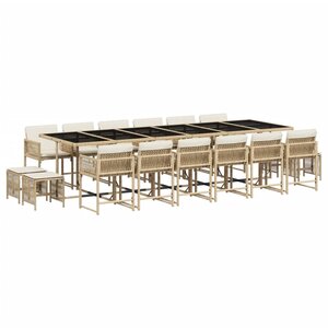 vidaXL Ensemble à manger de jardin et coussins 17 Pièces beige