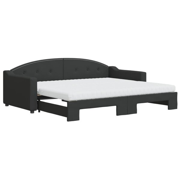vidaXL Lit de jour avec gigogne et matelas noir 90x200 cm tissu