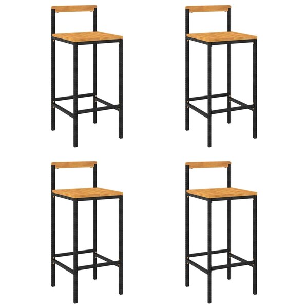 vidaXL Tabourets de bar lot de 4 noir résine tressée et bois d'acacia