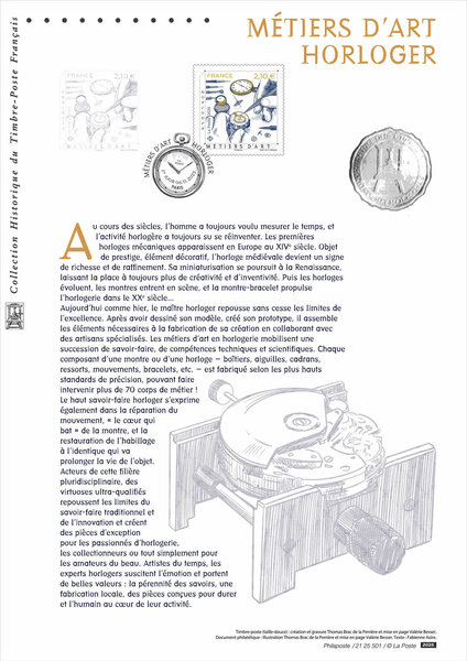 Document philatélique - Métiers d'art - Horlogerie