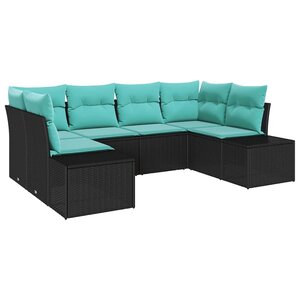 vidaXL Ensemble de canapé de jardin avec coussin 6 Pièces Noir polyrotin