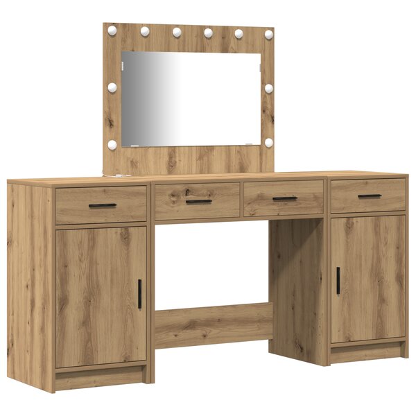vidaXL Set de Table de Maquillage en 3 Pièces avec LED  Chêne Artisan  Bois d'ingénierie