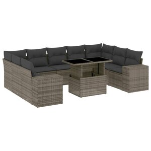 vidaXL Salon de jardin avec coussins 10 Pièces gris résine tressée