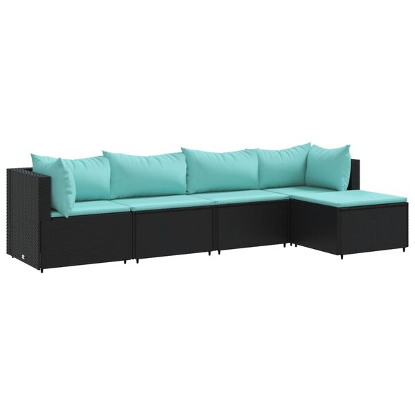 vidaXL Salon de jardin 5 Pièces avec coussins Noir Résine tressée