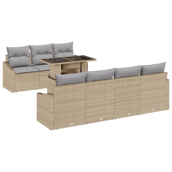 vidaXL Ensemble de canapé de jardin 8 pièces avec coussins beige en poly rotin