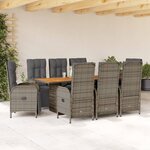 vidaXL Ensemble à manger de jardin 9 Pièces coussins gris résine tressée