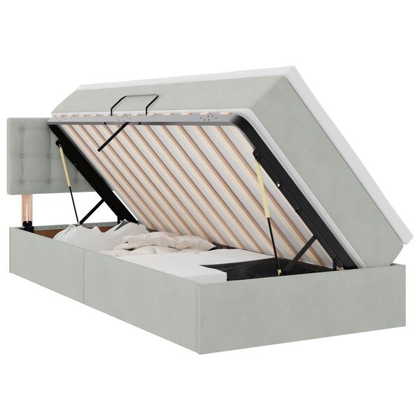 vidaXL Lit de rangement LED avec matelas Gris clair 90 x 200 cm